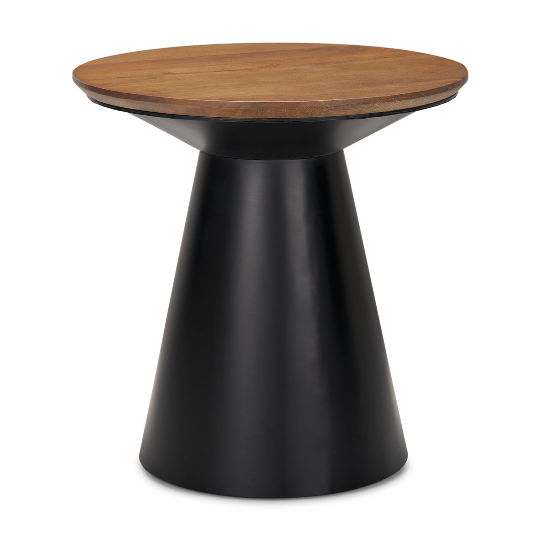 Mitchell Black Metal Pedetal Base with Brown Wood Top Side Table Living Room Mercana