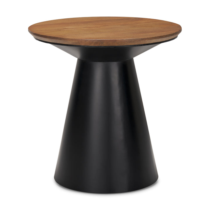 Mitchell Black Metal Pedetal Base with Brown Wood Top Side Table Living Room Mercana