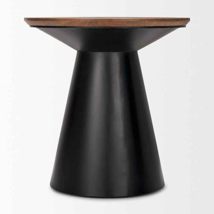 Mitchell Black Metal Pedetal Base with Brown Wood Top Side Table Living Room Mercana