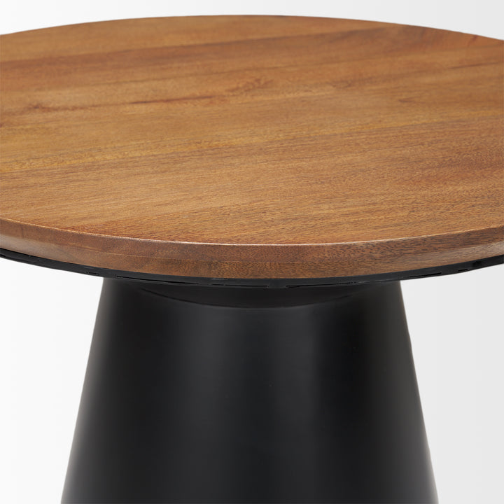 Mitchell Black Metal Pedetal Base with Brown Wood Top Side Table Living Room Mercana