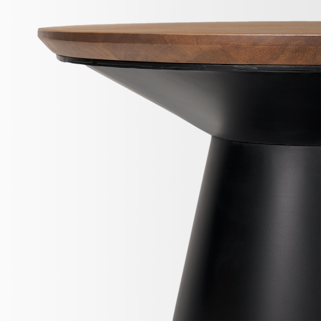Mitchell Black Metal Pedetal Base with Brown Wood Top Side Table Living Room Mercana