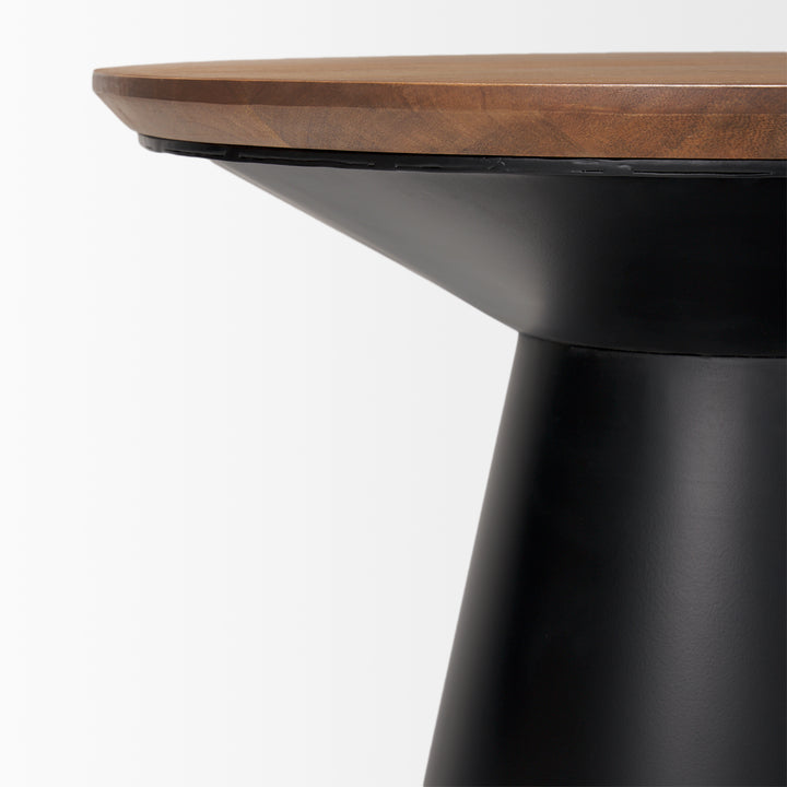 Mitchell Black Metal Pedetal Base with Brown Wood Top Side Table Living Room Mercana