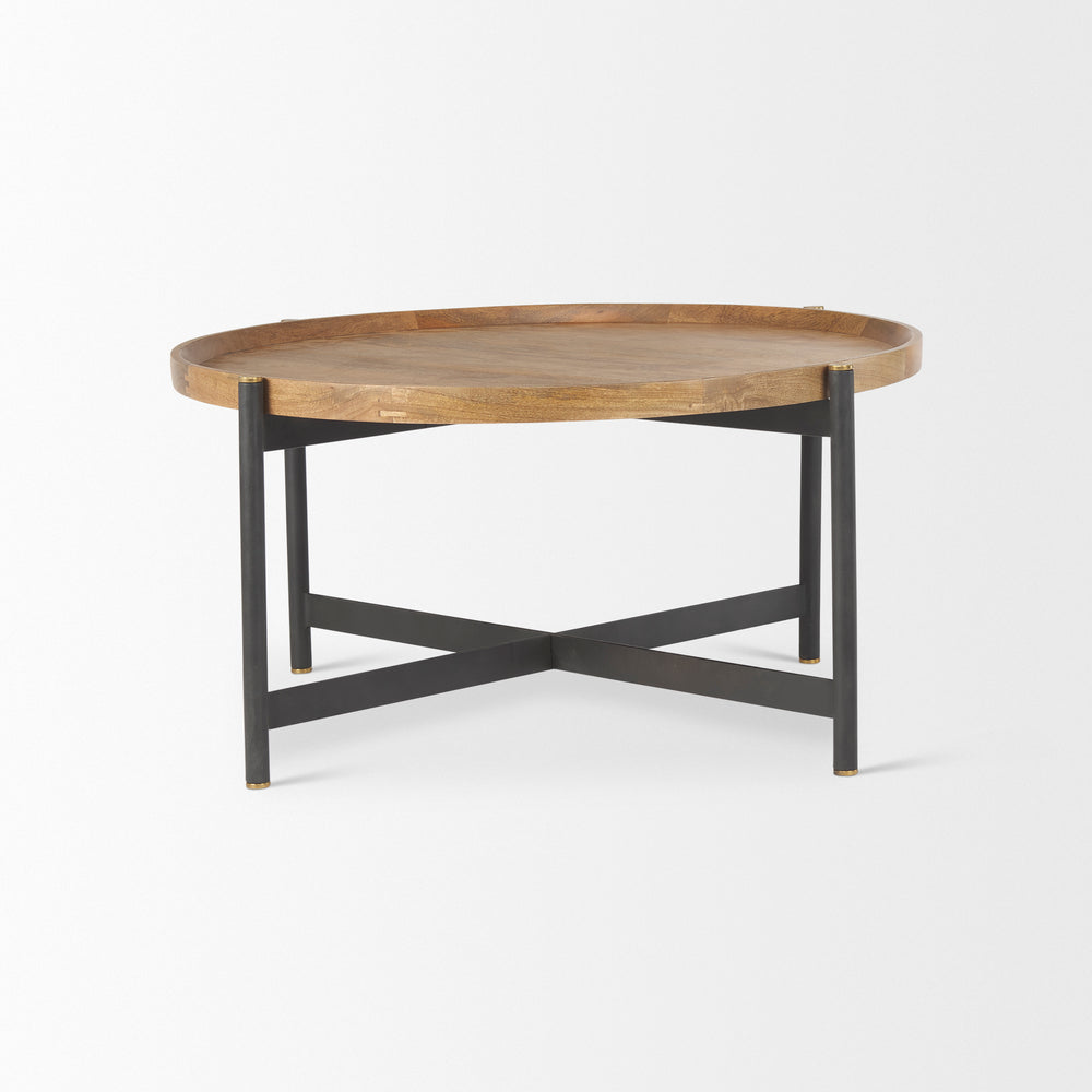 Marquisa Small Brown Wood w/ Black Metal Coffee Table Living Room Mercana
