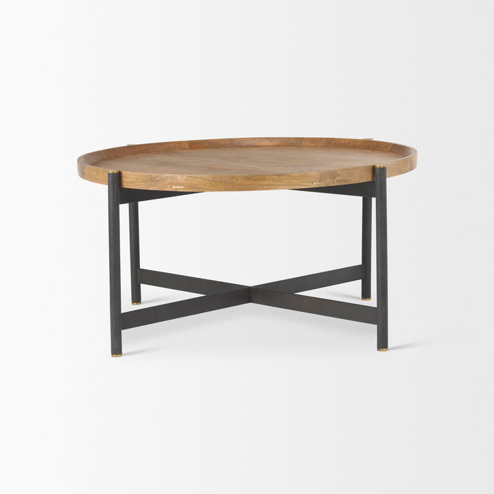 Marquisa Small Brown Wood w/ Black Metal Coffee Table Living Room Mercana