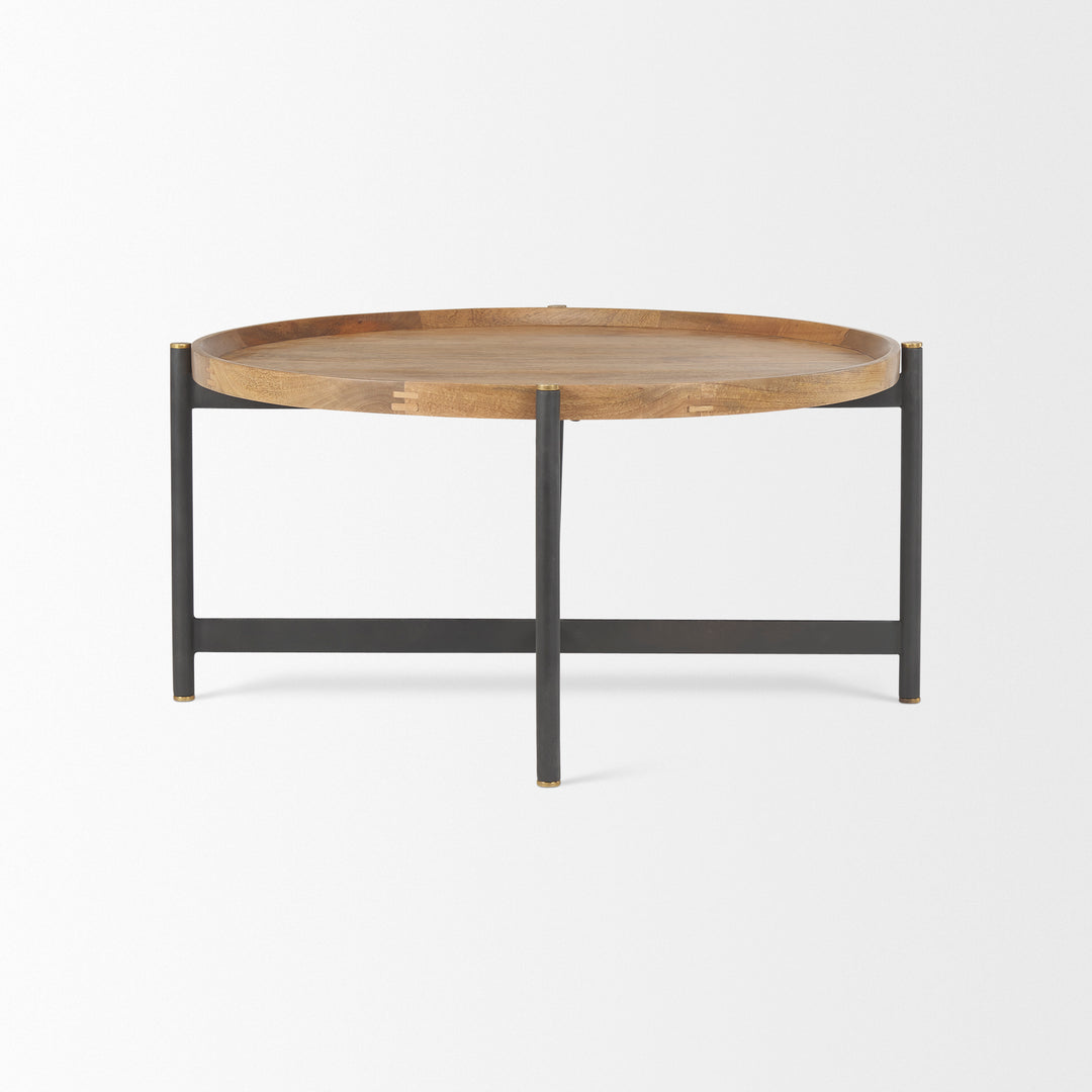 Marquisa Small Brown Wood w/ Black Metal Coffee Table Living Room Mercana