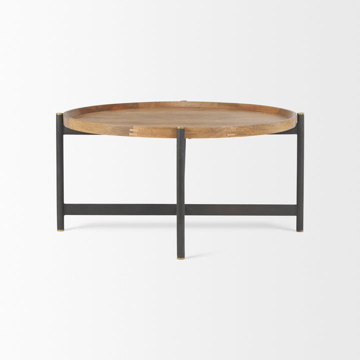 Marquisa Small Brown Wood w/ Black Metal Coffee Table Living Room Mercana