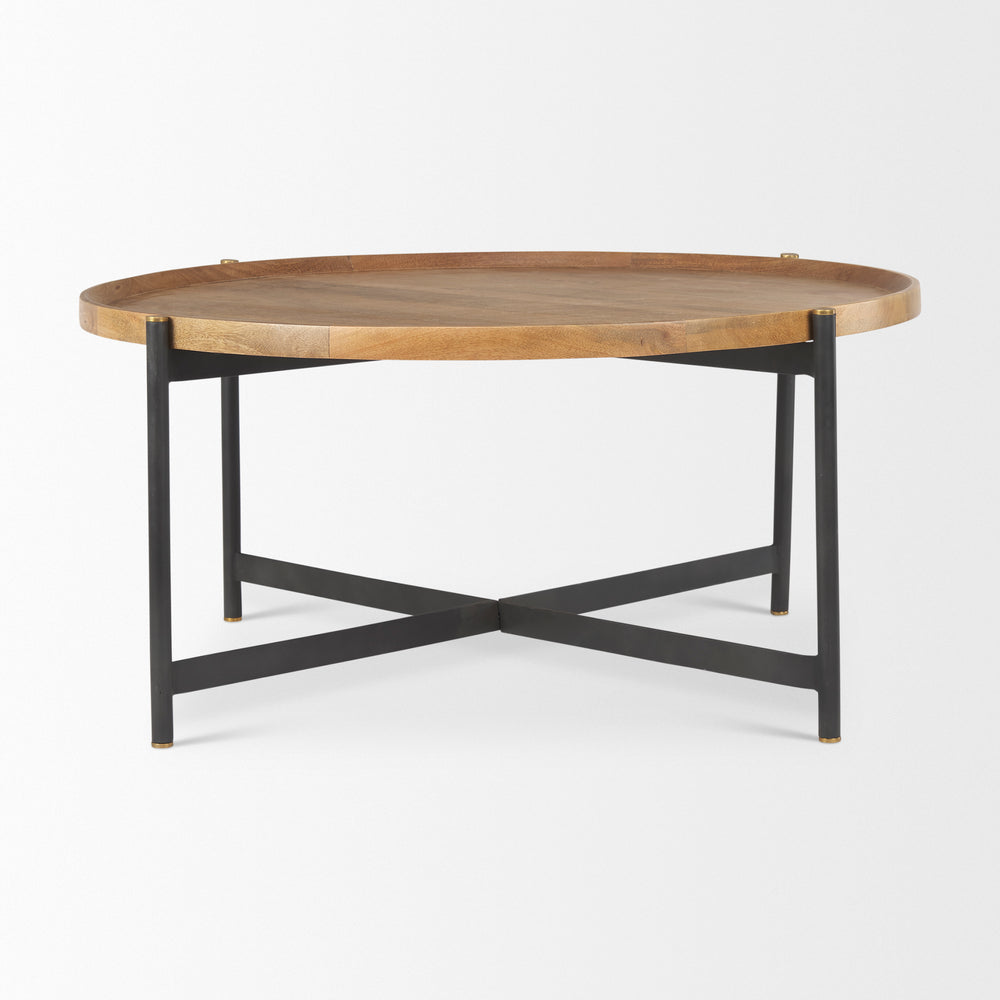 Marquisa Medium Brown Wood W/Black Metal Large Coffee Table Living Room Mercana
