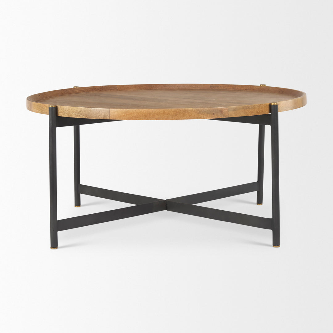 Marquisa Medium Brown Wood W/Black Metal Large Coffee Table Living Room Mercana