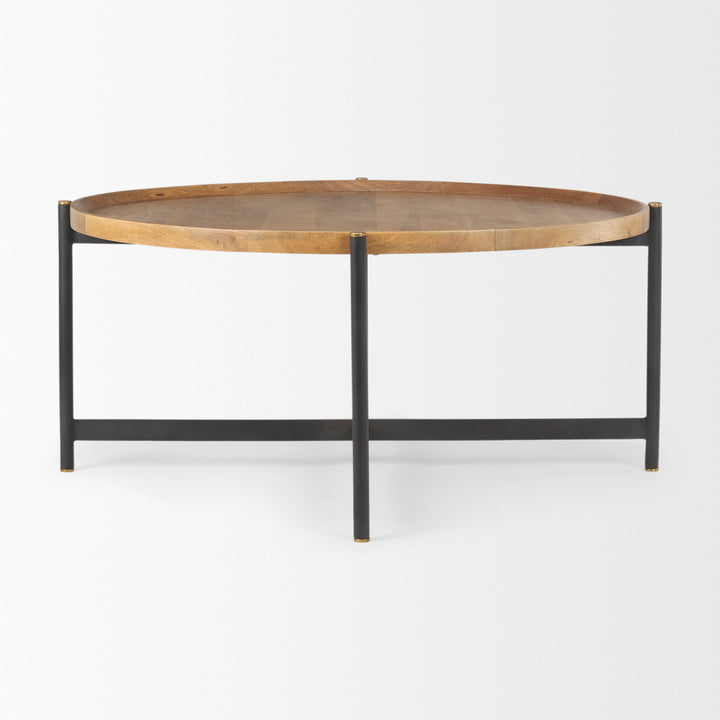 Marquisa Medium Brown Wood W/Black Metal Large Coffee Table Living Room Mercana