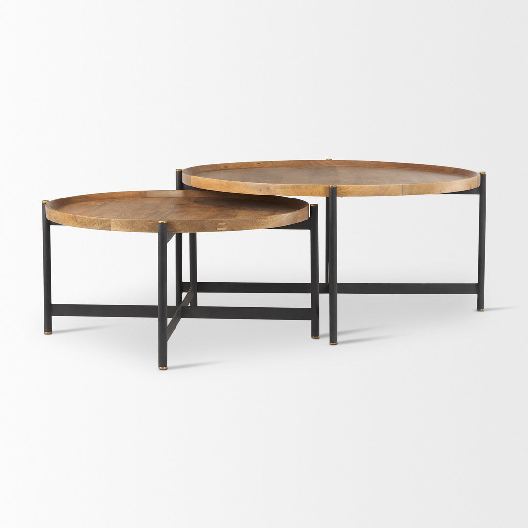 Marquisa Medium Brown Wood W/Black Metal Large Coffee Table Living Room Mercana