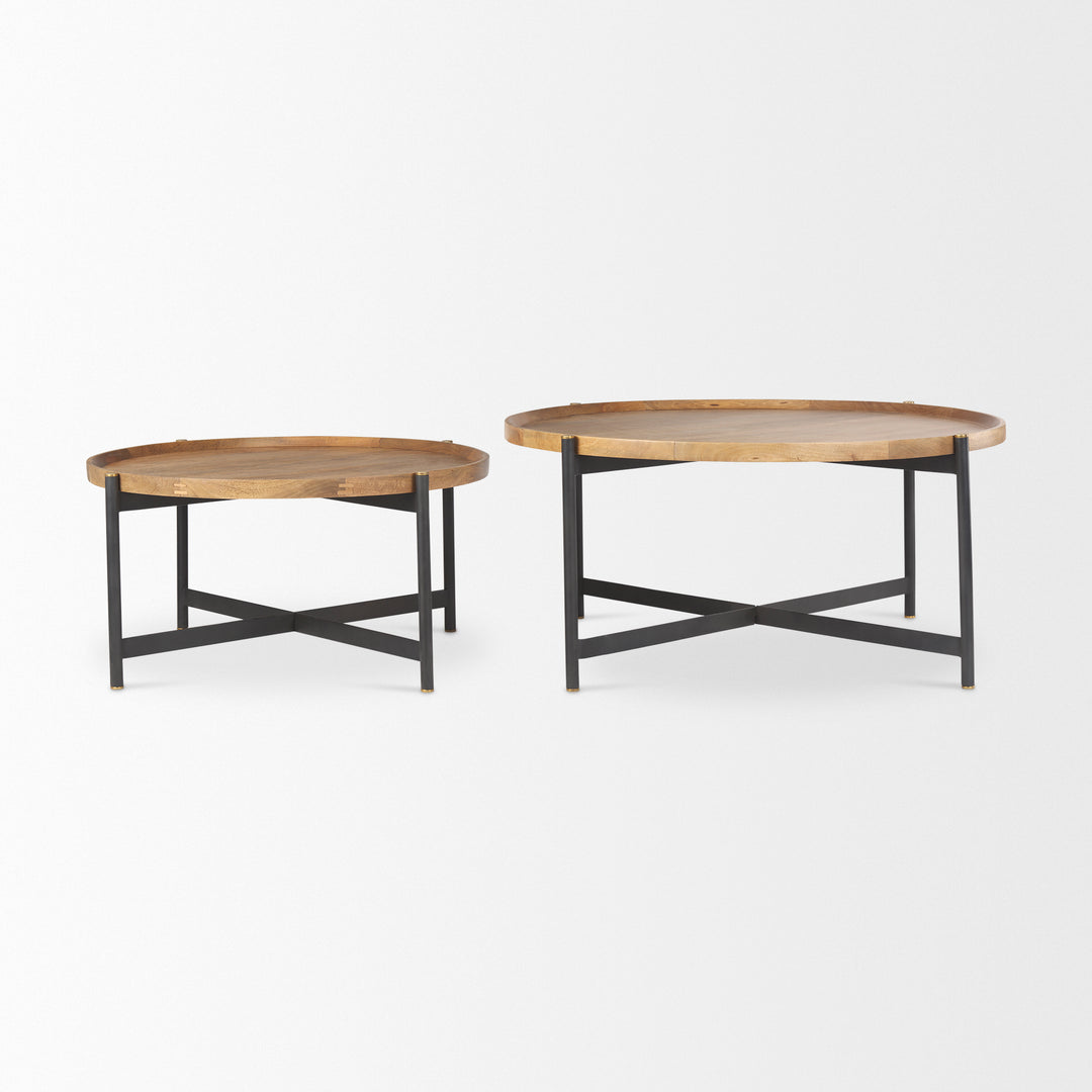 Marquisa Medium Brown Wood W/Black Metal Large Coffee Table Living Room Mercana