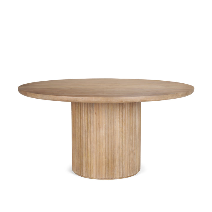 Terra Light Brown Wood Round Fluted Dining Table Dining Room Mercana