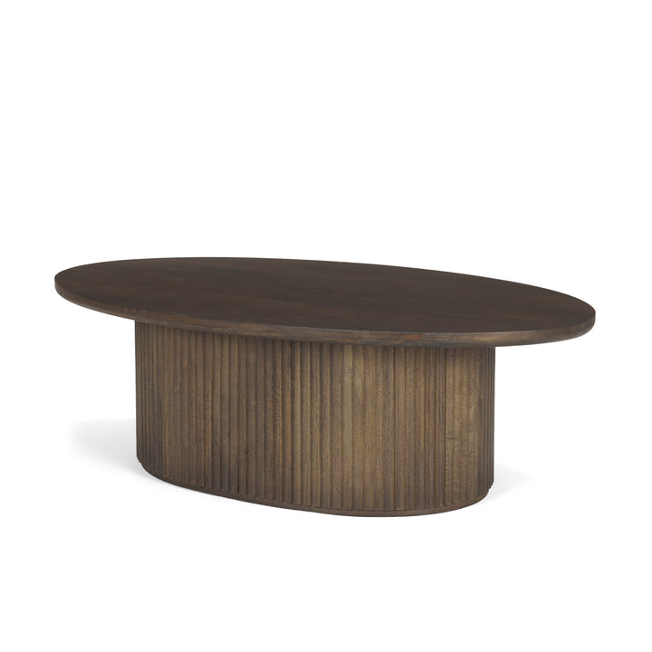 Terra Dark Brown Wood Oval Fluted Coffee Table Living Room Mercana