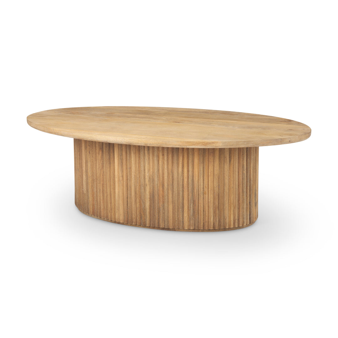 Terra Light Brown Wood Oval Fluted Coffee Table Living Room Mercana