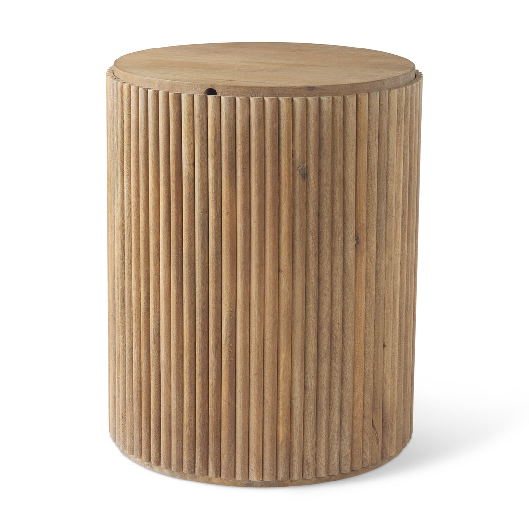 Terra Light Brown Wood Fluted Round Side Table Living Room Mercana