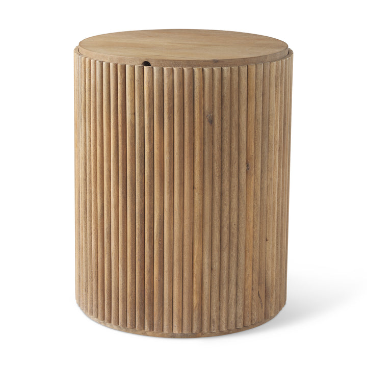 Terra Light Brown Wood Fluted Round Side Table Living Room Mercana