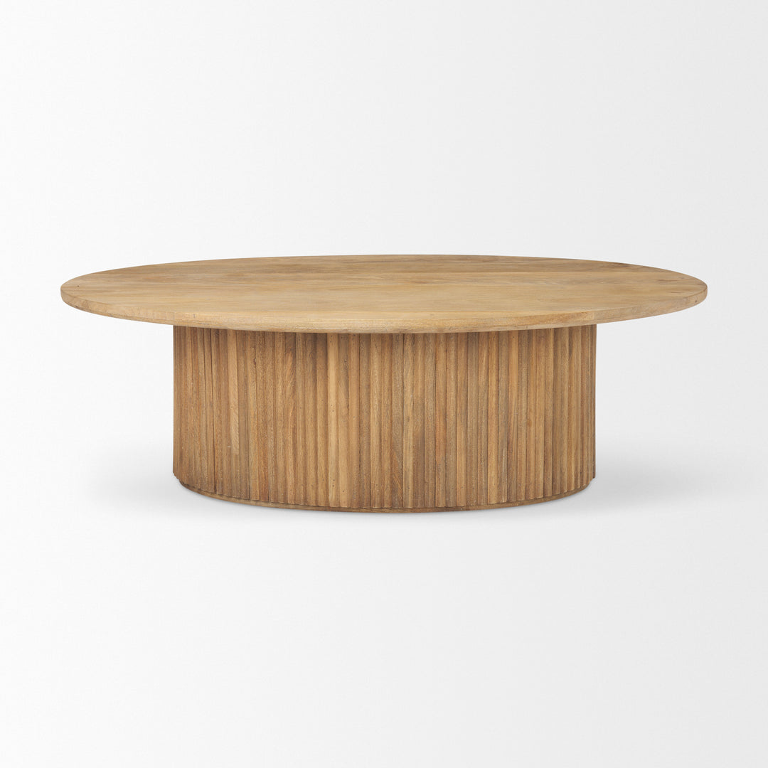 Terra Light Brown Wood Oval Fluted Coffee Table Living Room Mercana