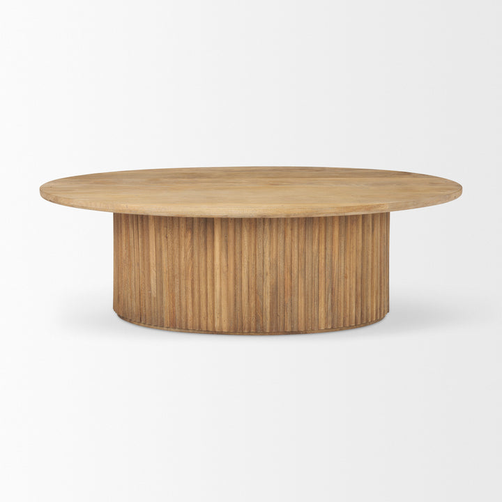 Terra Light Brown Wood Oval Fluted Coffee Table Living Room Mercana