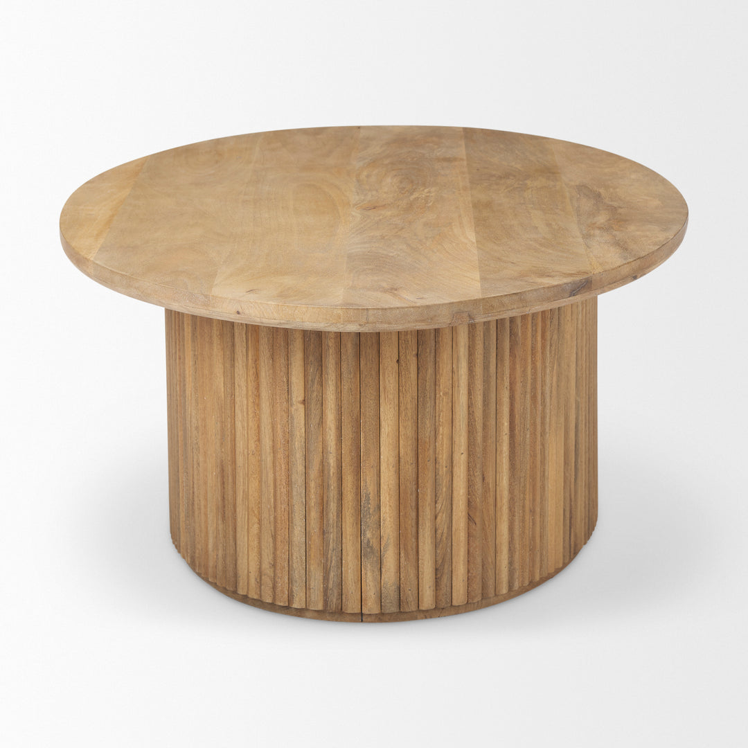 Terra Light Brown Wood Oval Fluted Coffee Table Living Room Mercana
