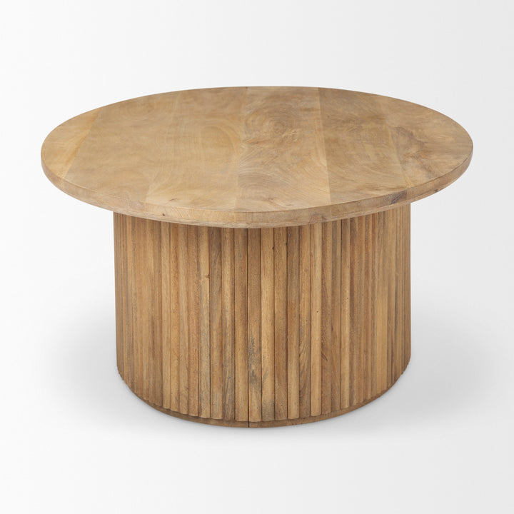 Terra Light Brown Wood Oval Fluted Coffee Table Living Room Mercana