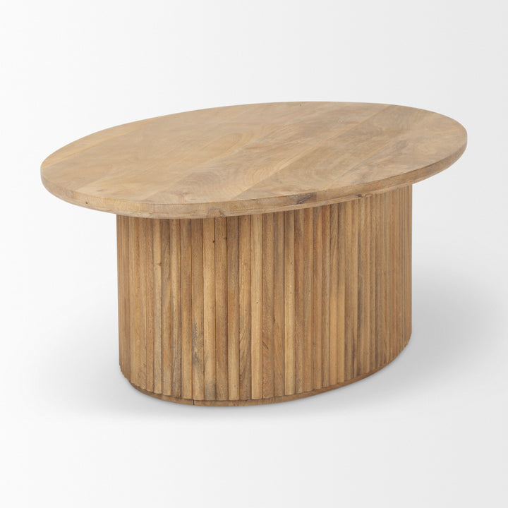 Terra Light Brown Wood Oval Fluted Coffee Table Living Room Mercana