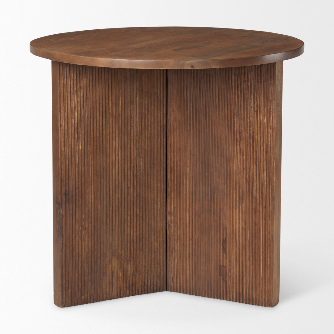 Enzo 32" Round Tabletop w/ Fluted Wood Base Foyer Accent Table Dining Room Mercana