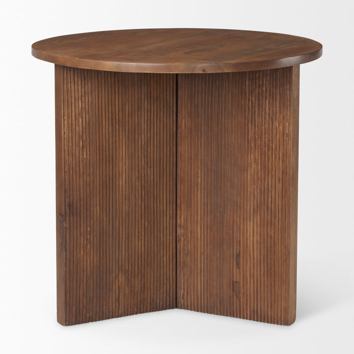Enzo 32" Round Tabletop w/ Fluted Wood Base Foyer Accent Table Dining Room Mercana