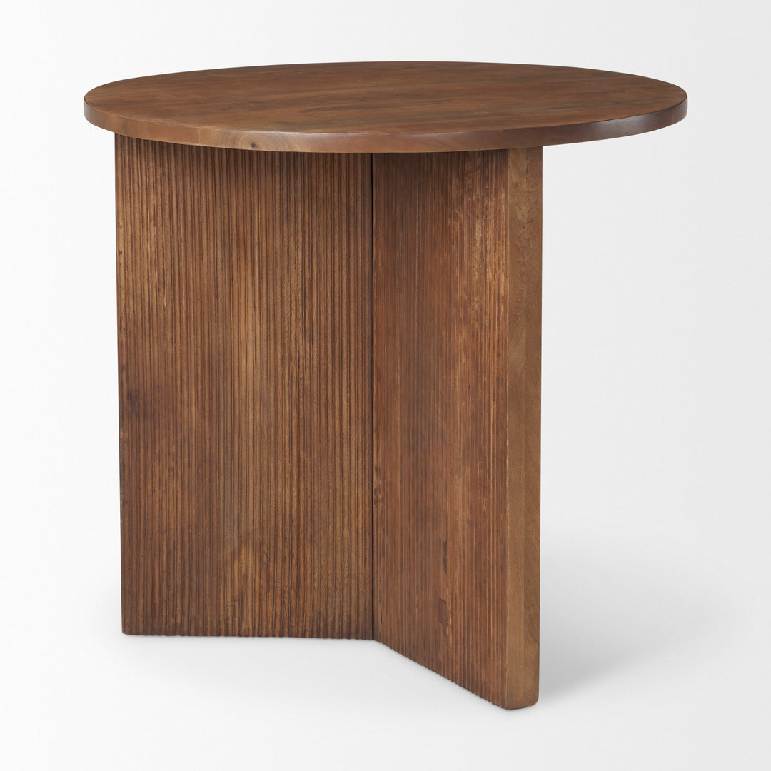Enzo 32" Round Tabletop w/ Fluted Wood Base Foyer Accent Table Dining Room Mercana