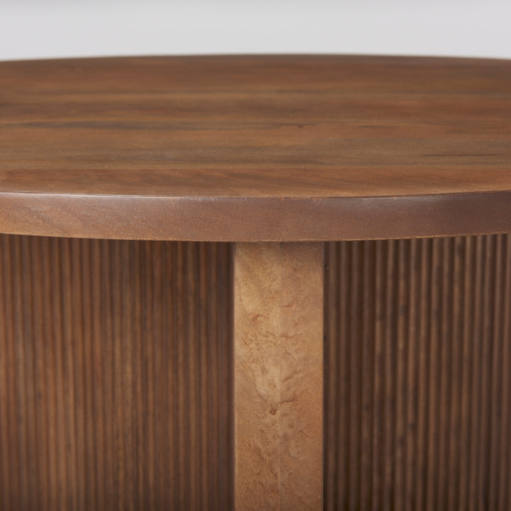 Enzo 32" Round Tabletop w/ Fluted Wood Base Foyer Accent Table Dining Room Mercana