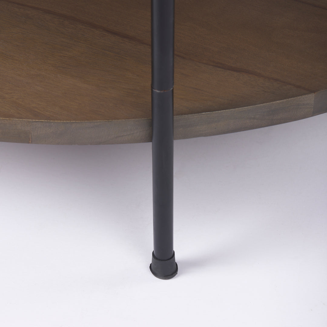 Larkin 42" Round Two-Tier White Marble Top and Solid Wood Shelf w/ Black Metal Frame Coffee Table Dining Room Mercana