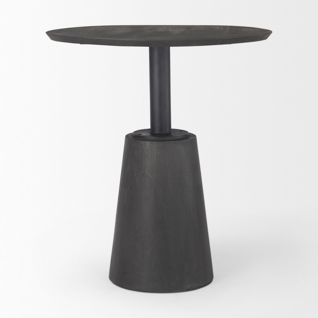 Maxwell 32" Round Black-Brown Wood w/ Black Metal Pedestal Bistro Table Dining Room Mercana