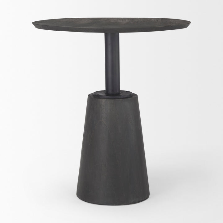 Maxwell 32" Round Black-Brown Wood w/ Black Metal Pedestal Bistro Table Dining Room Mercana