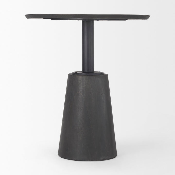 Maxwell 32" Round Black-Brown Wood w/ Black Metal Pedestal Bistro Table Dining Room Mercana