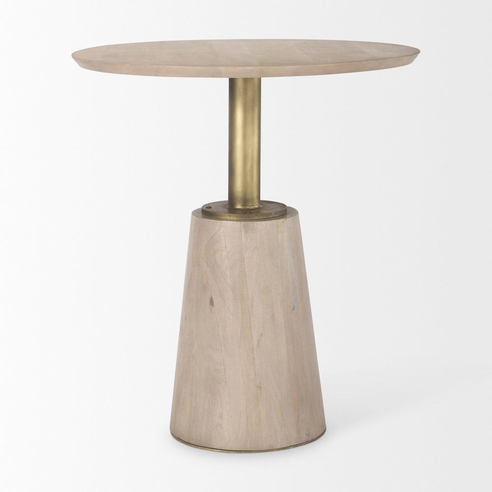 Maxwell 32" Round Light Wood Tabletop & Base w/ Gold Metal Accent Pedestal Bistro Table Dining Room Mercana