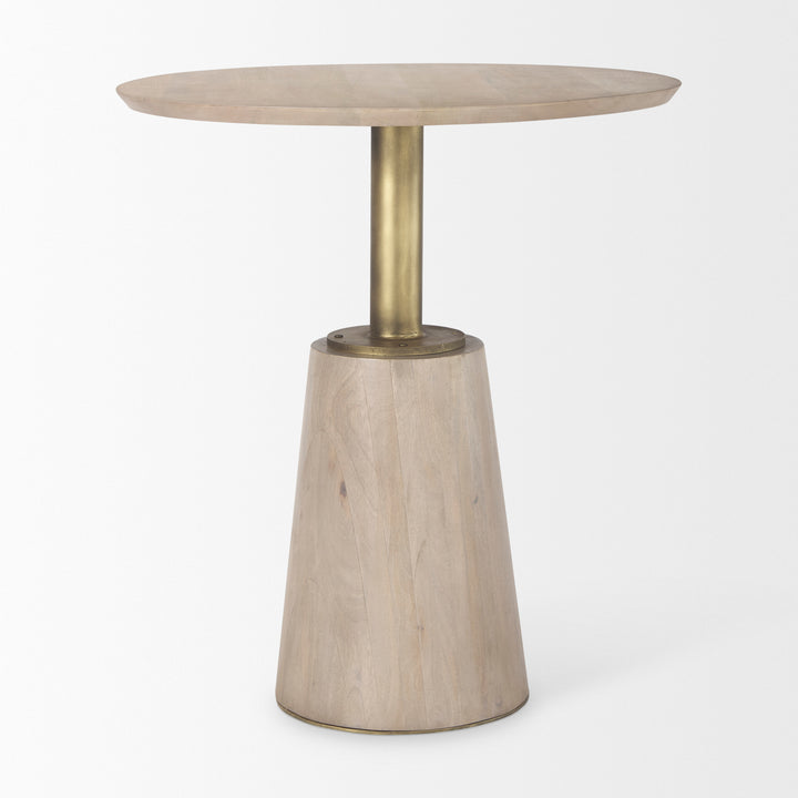Maxwell 32" Round Light Wood Tabletop & Base w/ Gold Metal Accent Pedestal Bistro Table Dining Room Mercana