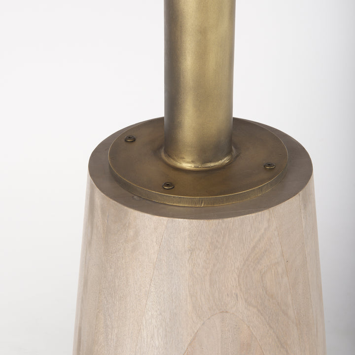 Maxwell 32" Round Light Wood Tabletop & Base w/ Gold Metal Accent Pedestal Bistro Table Dining Room Mercana