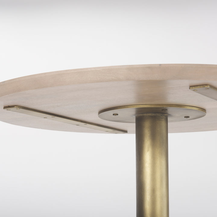 Maxwell 32" Round Light Wood Tabletop & Base w/ Gold Metal Accent Pedestal Bistro Table Dining Room Mercana