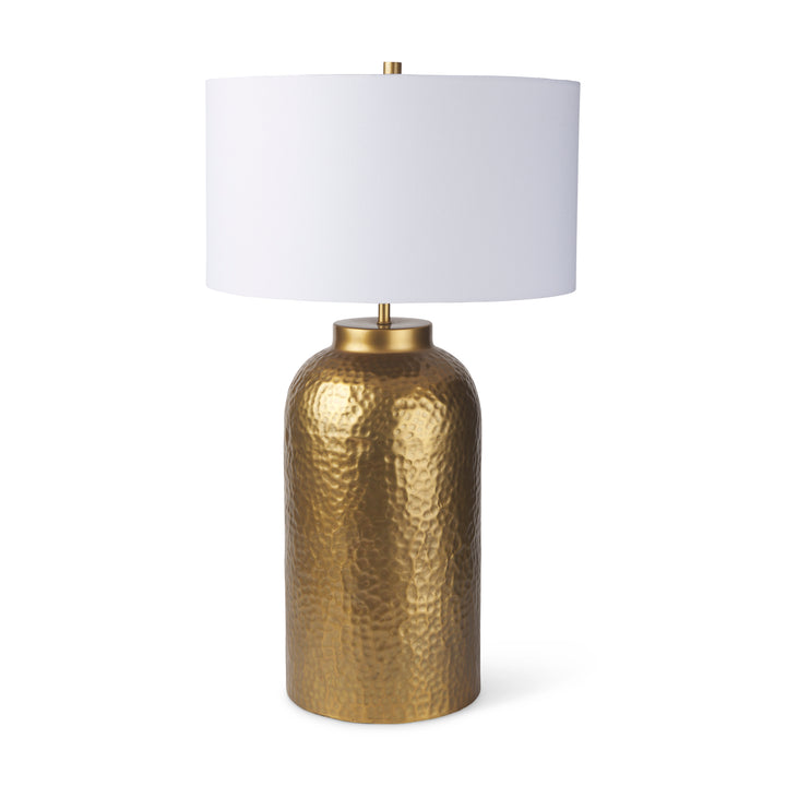 Leo Gold Hammered W/White Fabric Shade Table Lamp Decor Mercana