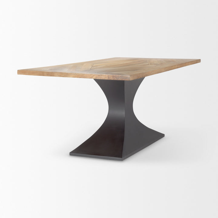Maxton Light Brown Wood w/ Dark Gunmetal Iron Metal Dining Table Dining Room Mercana