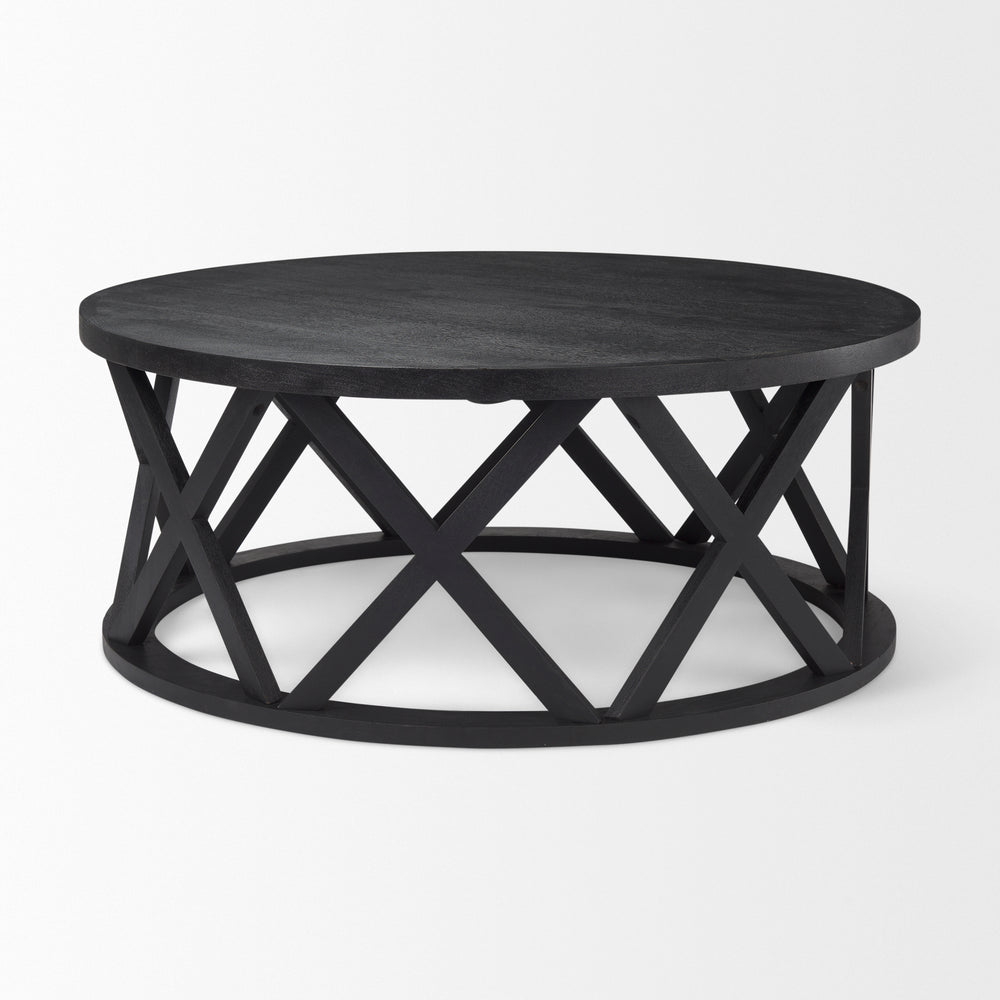 Forsey Black Solid Wood Round Coffee Table Living Room Mercana