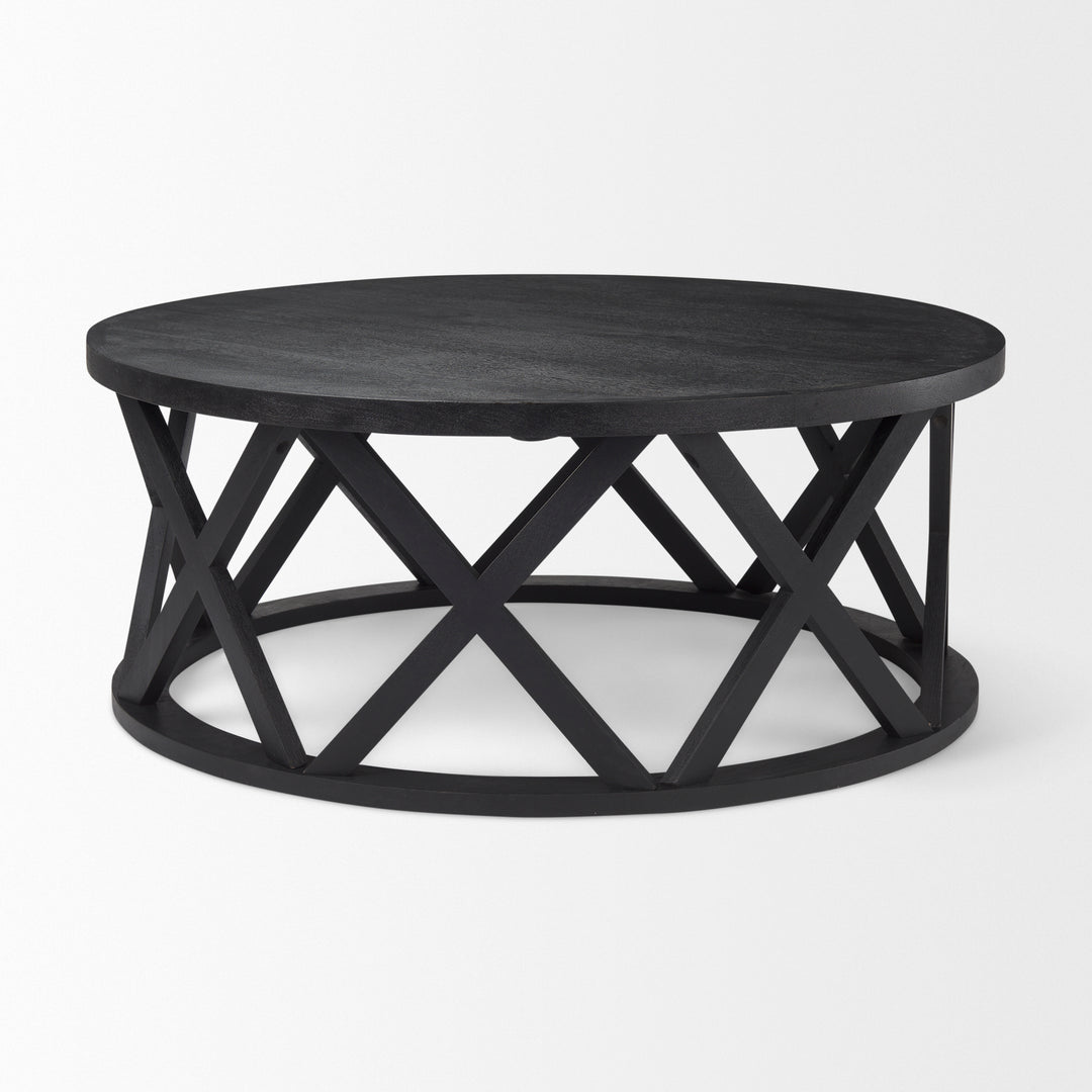Forsey Black Solid Wood Round Coffee Table Living Room Mercana