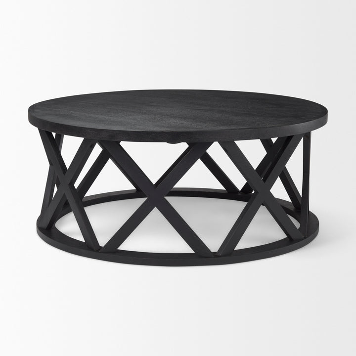 Forsey Black Solid Wood Round Coffee Table Living Room Mercana