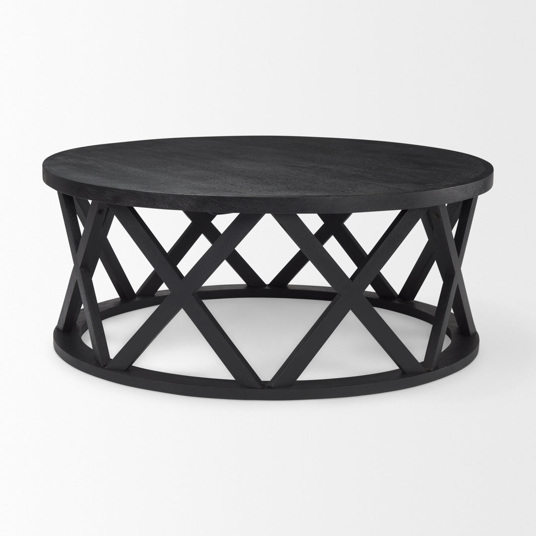 Forsey Black Solid Wood Round Coffee Table Living Room Mercana