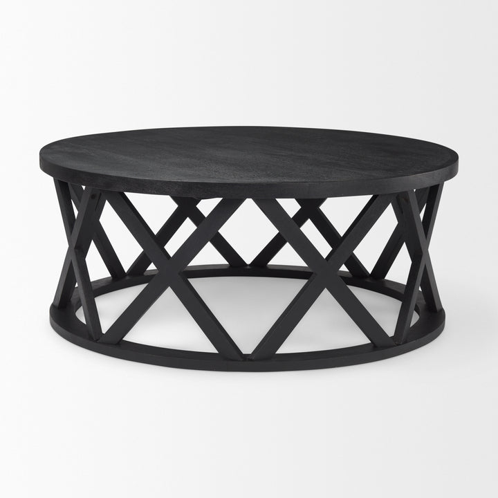 Forsey Black Solid Wood Round Coffee Table Living Room Mercana