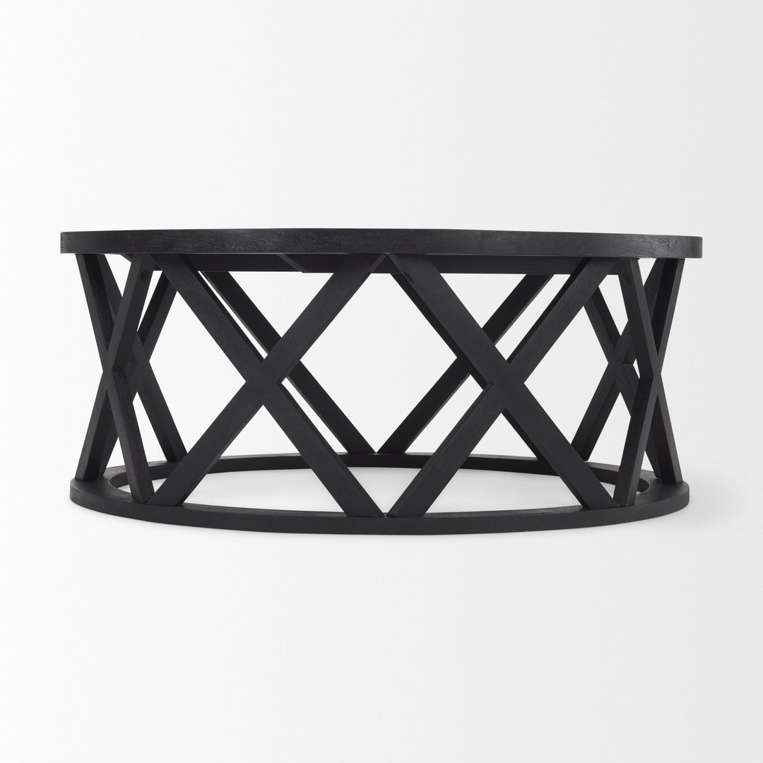 Forsey Black Solid Wood Round Coffee Table Living Room Mercana