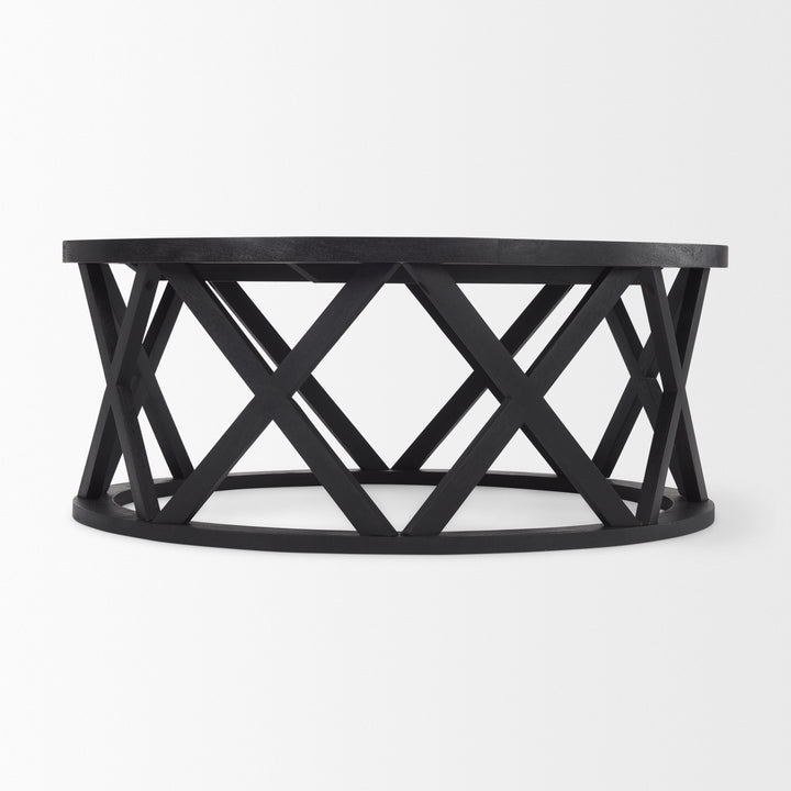 Forsey Black Solid Wood Round Coffee Table Living Room Mercana