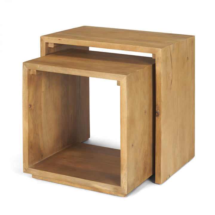 Alanna Set of 2 Brown Wood Nesting Accent Tables Dining Room Mercana