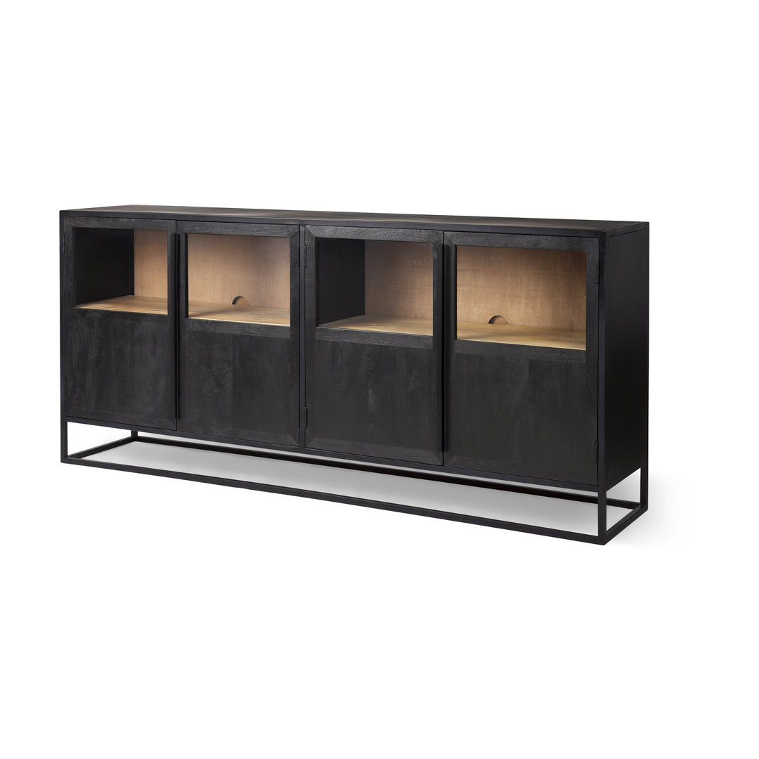 Sloan Black Wood W/Black Metal Frame Sideboard Bedroom Mercana