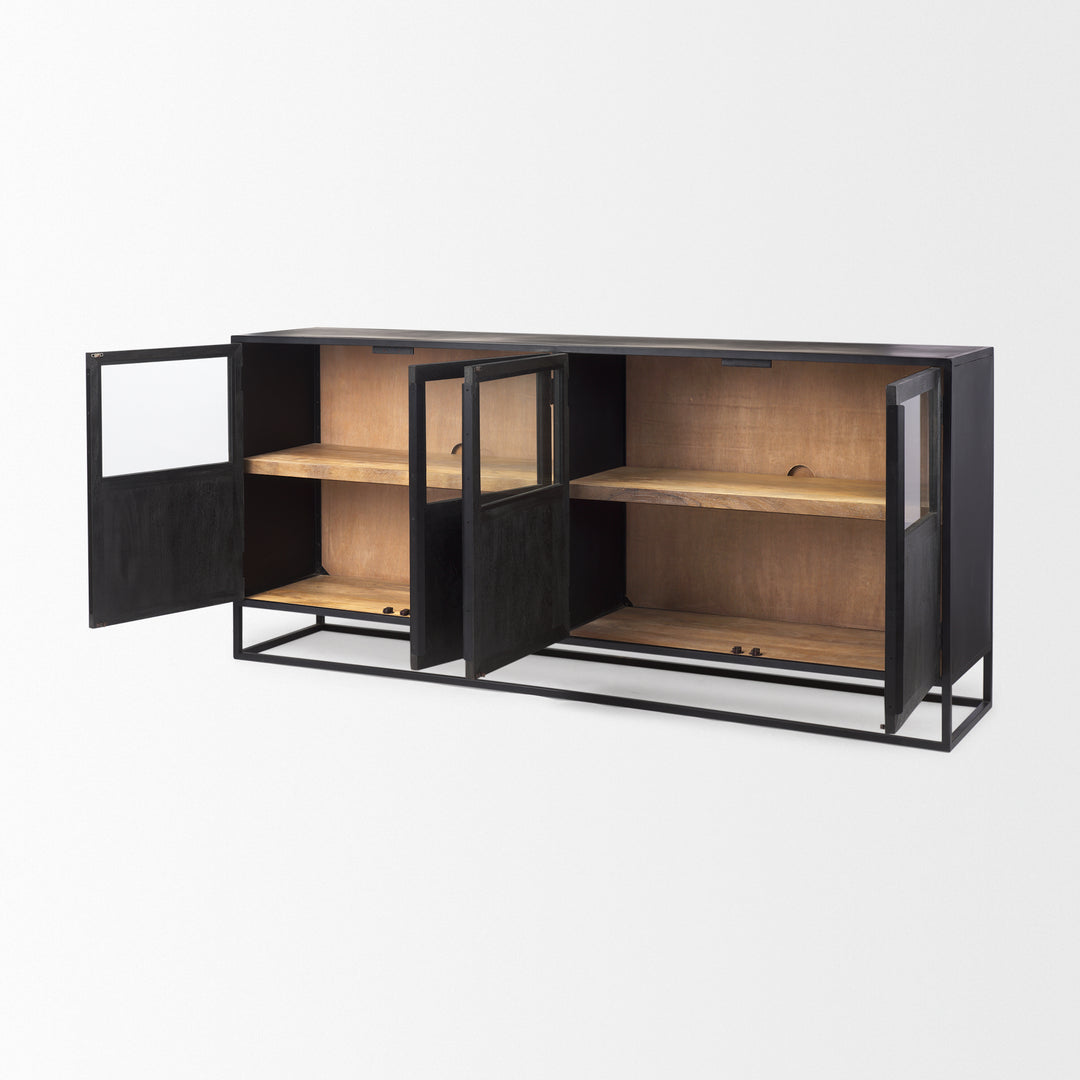 Sloan Black Wood W/Black Metal Frame Sideboard Bedroom Mercana