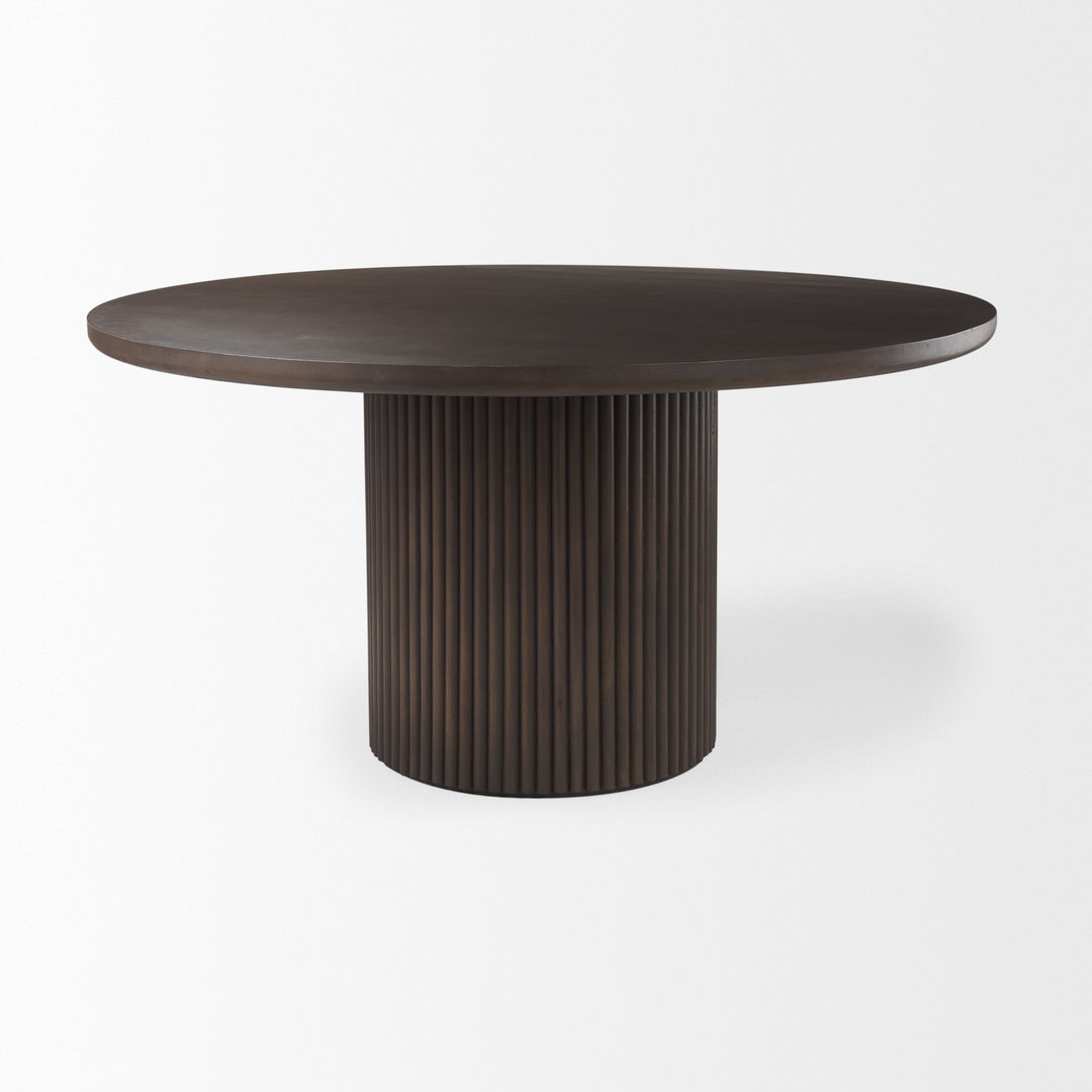 Terra Dark Brown Wood Round Fluted Dining Table Dining Room Mercana